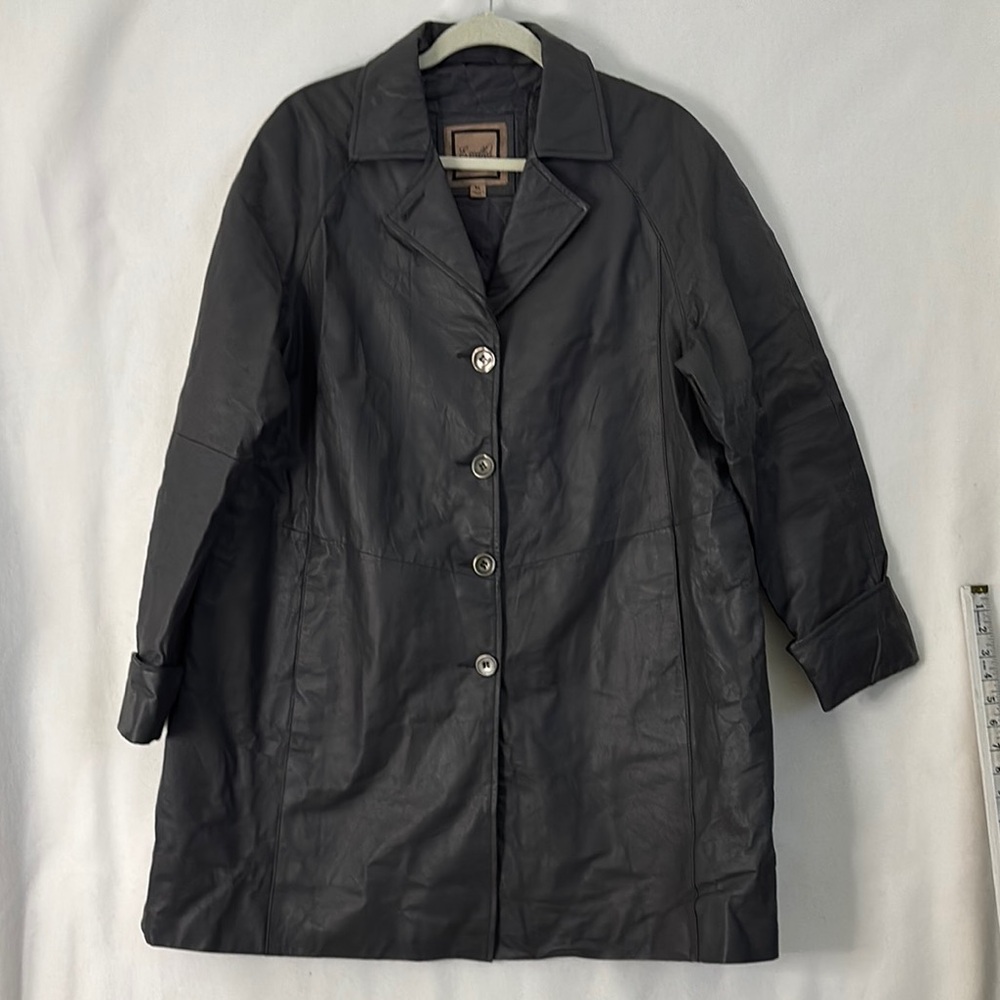 Excellend Collection Women's Sz XL Gray Leather button Coat jacket Eddy Sleeves